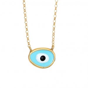 Necklace-silver-925-gold-plated-&-with-enamel-evil-eye