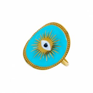 Ring-silver-925-yellow-gold-plated-&-with-enamel-evil-eye