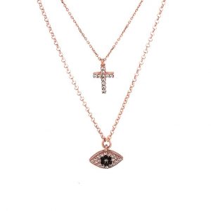 Necklace-in-silver-925-pink-gold-plated-with-white-zirconia-and-black-spinel