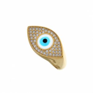 Ring-silver-925-yellow-gold-plated-&-with-enamel-evil-eye-and-zirconia