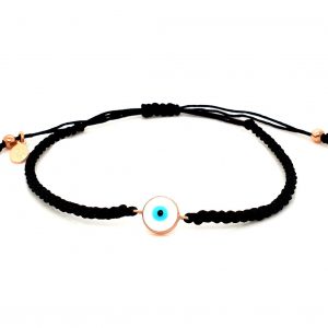 Bracelet-silver-925-pink-gold-plated-with-enamel-evil-eye-and-cord